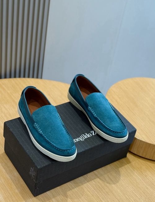 Zegna Polished Calfskin Suede Loafers