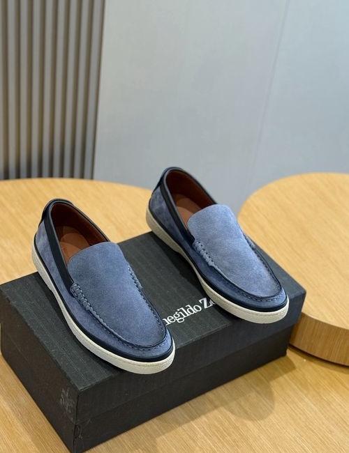 Zegna Polished Calfskin Suede Loafers