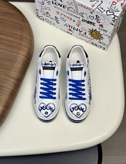 Dolce & Gabbana DG Portofino Grained Calfskin Sneakers With DG Logo