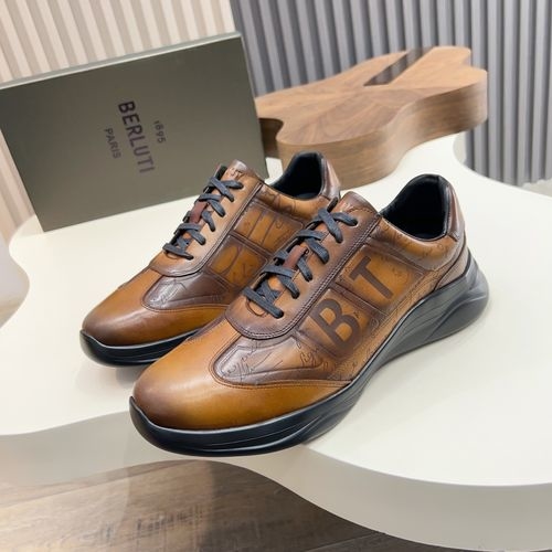 Berluti Low Top Casual Leather Sneakers With Logo