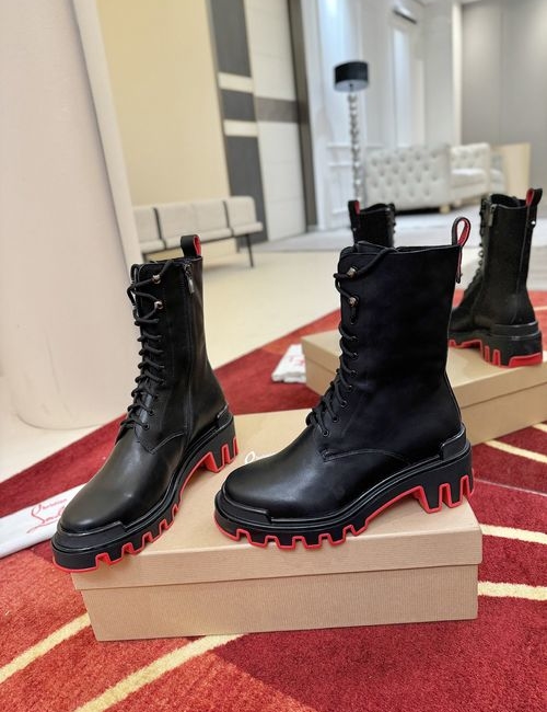 Christian Louboutin Large Tire Sole, Black Lace-Up Boots