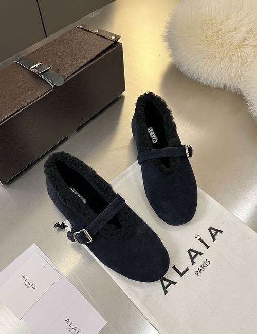 Alaia Faux Fur Mary Jane Flat Shoes