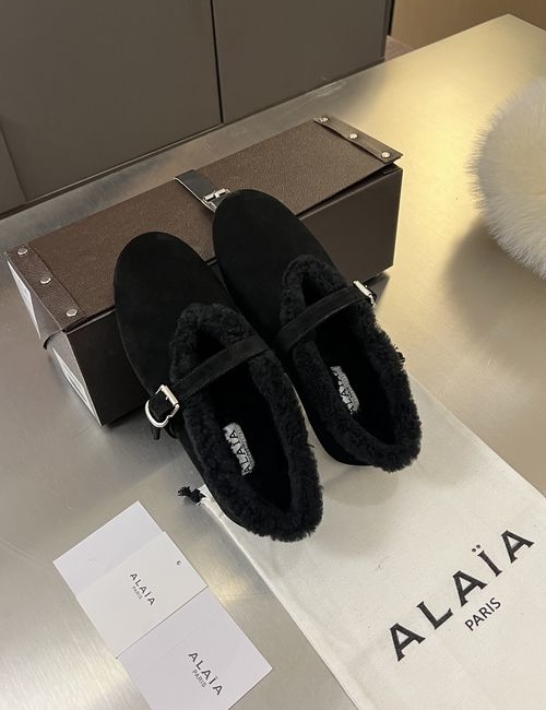 Alaia Faux Fur Mary Jane Flat Shoes