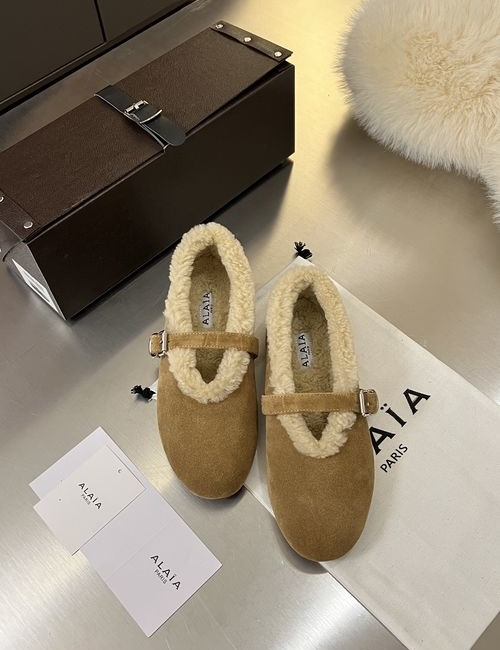 Alaia Faux Fur Mary Jane Flat Shoes