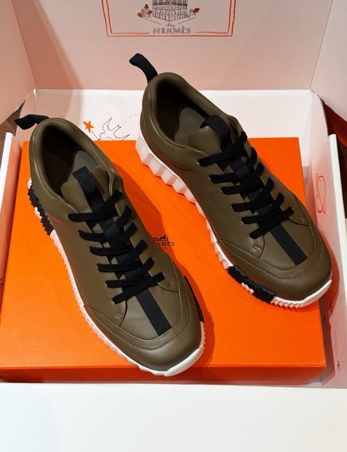 Hermes Bouncing Sneakers Suede Goat Leather Calfskin Rubber Sole With Extra Laces
