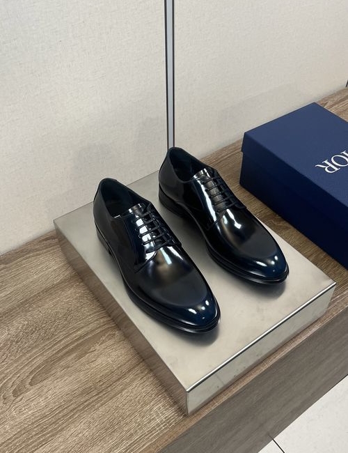 Christian Dior CD Business Casual Loafers Blue Polished Leather