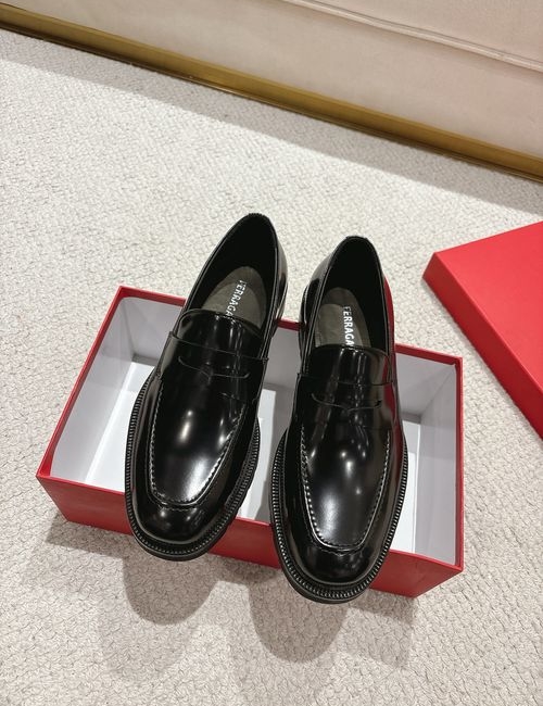 Ferragamo Shiny Leather Loafers With Craft Strap