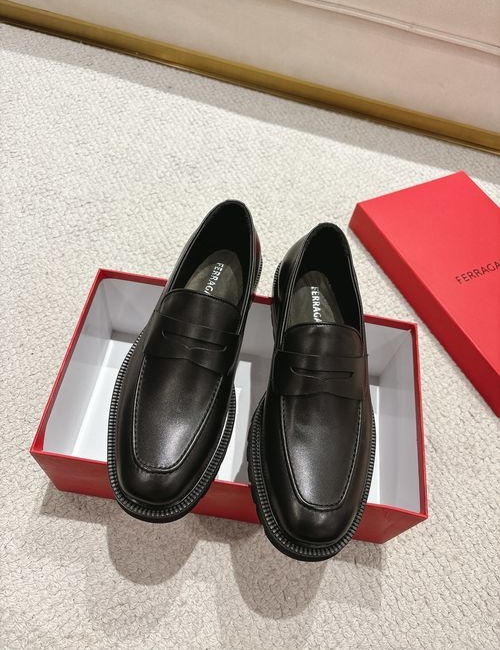Ferragamo Matte Leather Loafers With Craft Strap