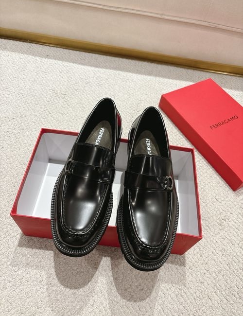 Ferragamo Shiny Leather Loafers With Enamel Emblem