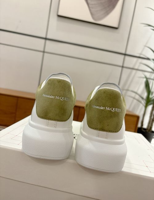 McQueen Light Green Suede Heel Classic White Sneakers