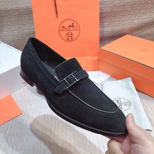 Hermes Leather Loafers With Iconic Paris Buckle