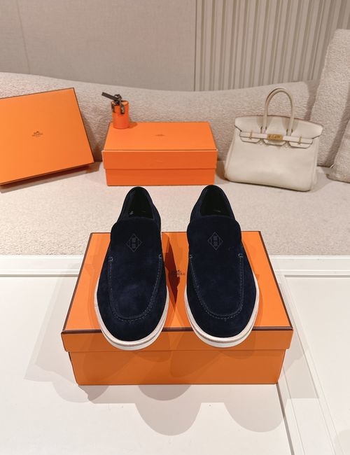 Hermes Suede Loafers With Leather Trim TPU Sole