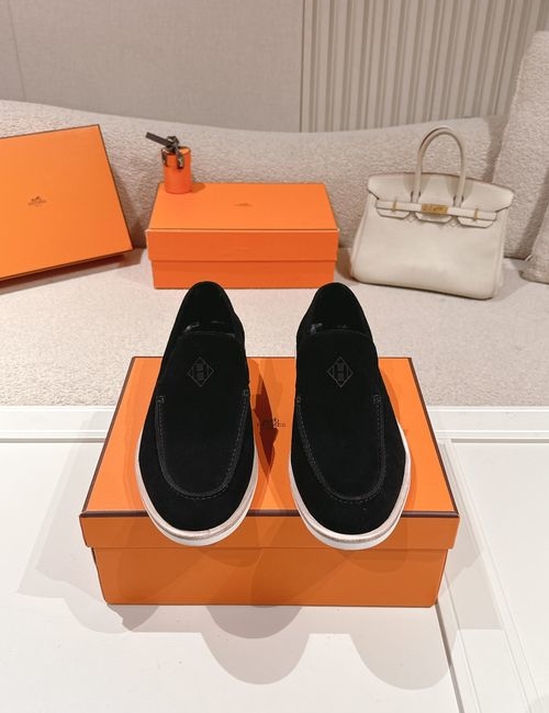 Hermes Suede Loafers With Leather Trim TPU Sole