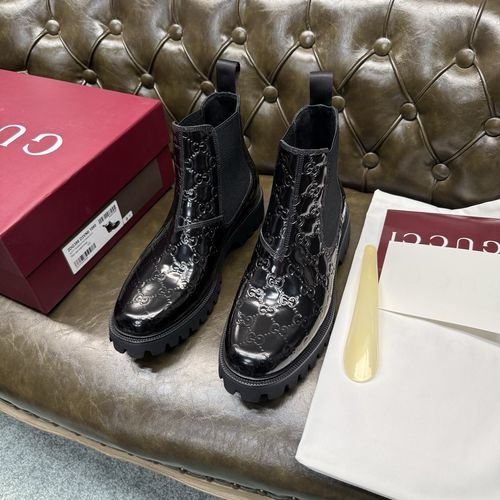 Gucci Black Patent GG Embossed Loafers