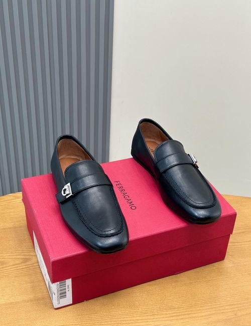 Ferragamo Grained Nappa Leather Shoes With Logo Stitching