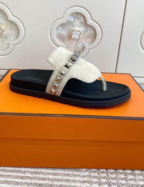 Hermes Kelly Buckle Suede Leather Slip-on Slippers