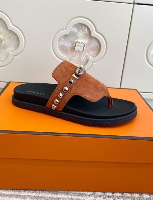 Hermes Kelly Buckle Suede Leather Slip-on Slippers