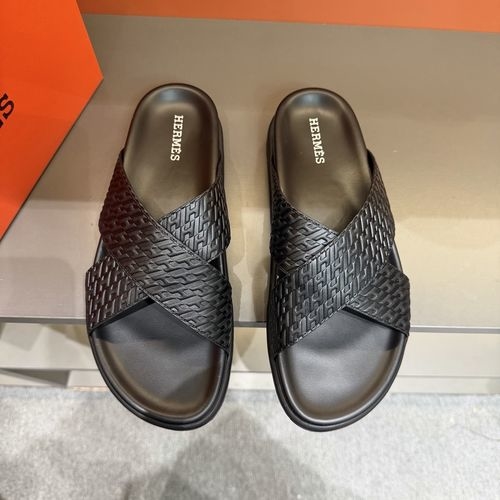 Hermes Oran Leather H Slides