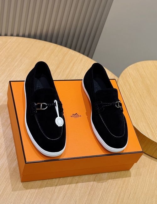 Hermes Like Leather Rope Loafers Rubber Sole