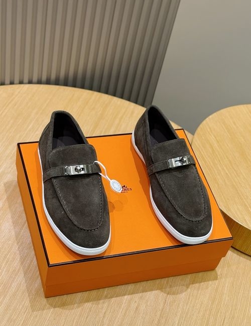 Hermes Like Leather Rope Loafers Rubber Sole