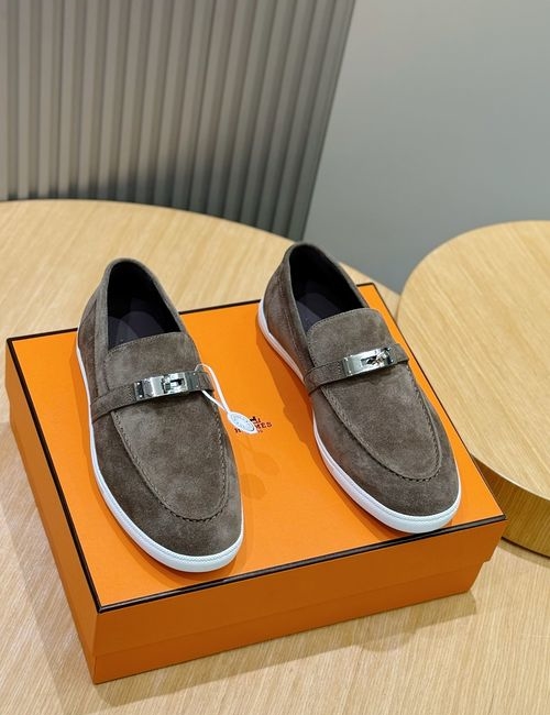 Hermes Like Leather Rope Loafers Rubber Sole