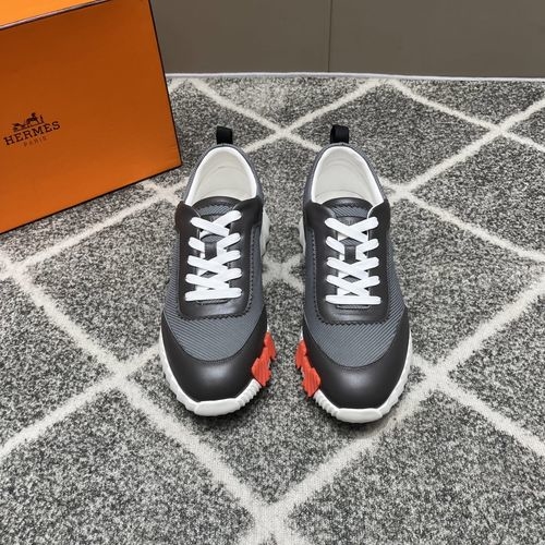 Hermes Genuine Leather And Mesh Casual Sneakers