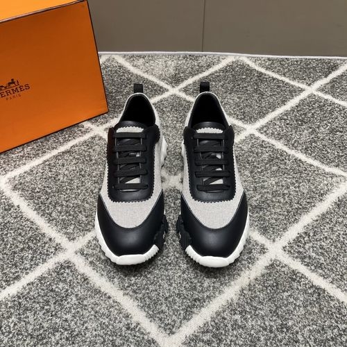 Hermes Genuine Leather And Mesh Casual Sneakers
