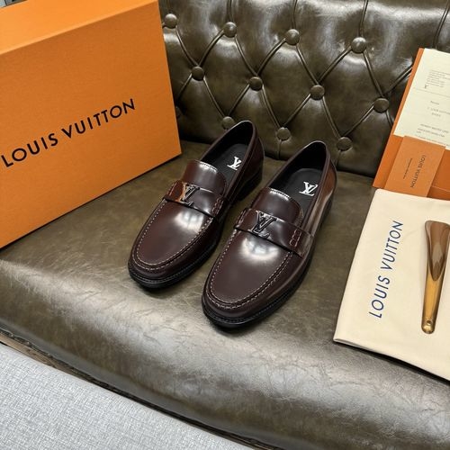 Louis Vuitton LV Red Brown Patent Leather Leather Sole Shoes
