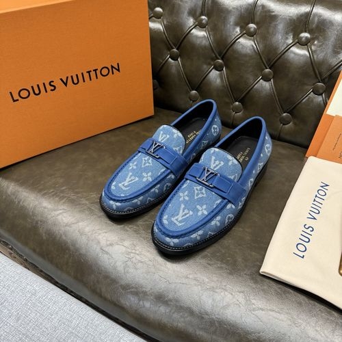 Louis Vuitton LV Blue Fabric Leather Sole Shoes