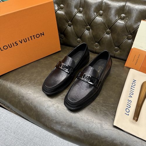 Louis Vuitton LV Black Patent Leather Grain Leather Shoes
