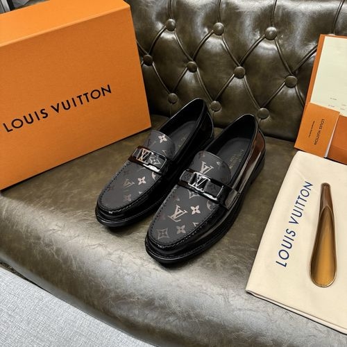 Louis Vuitton LV Black Patent Printed Leather Shoes