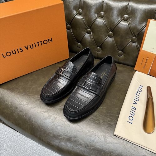 Louis Vuitton LV Black Crocodile Embossed Leather Shoes