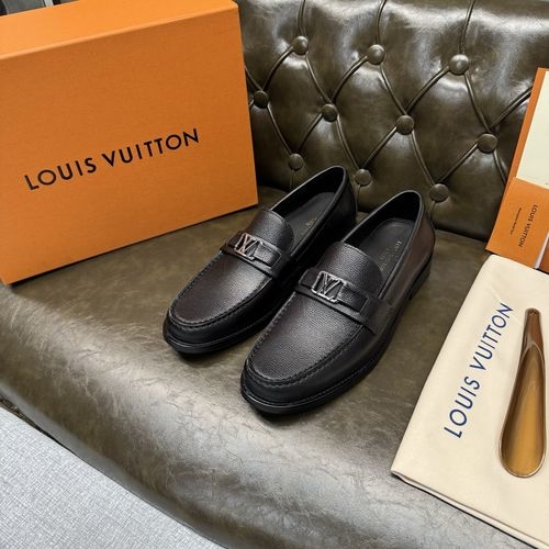 Louis Vuitton LV Black Palm Grain Leather Shoes