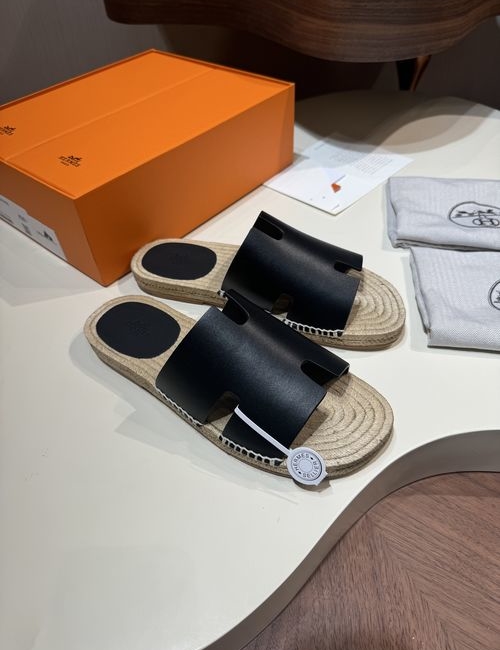 Hermes Antigua Woven Sole Suede Slippers