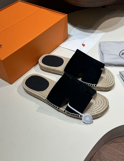 Hermes Antigua Woven Sole Suede Slippers