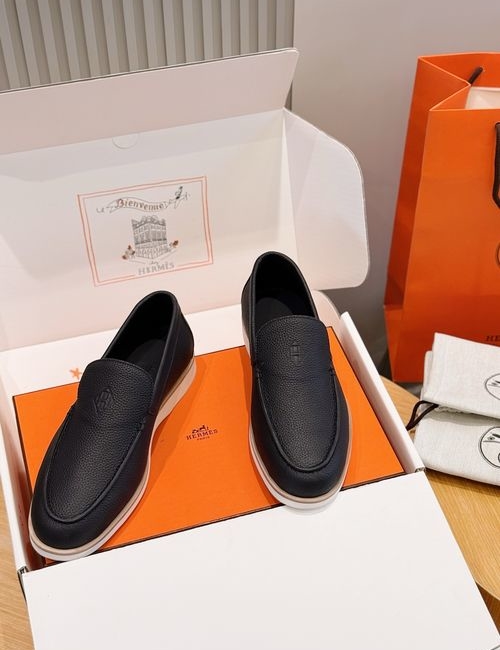 Hermes Job Loafers Suede Goat Leather Shoes