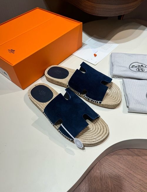 Hermes Antigua Woven Leather Slippers