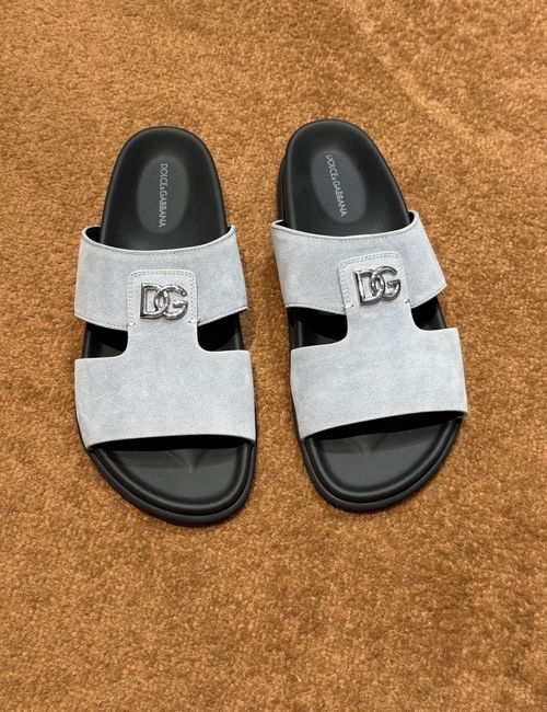 Dolce & Gabbana DG Logo Slides Leather Upper Genuine Outsole
