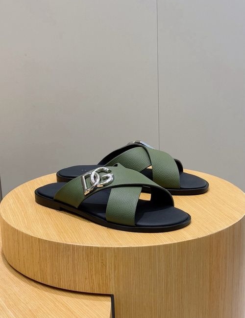 Dolce & Gabbana DG Logo Slides Leather Upper Leather Outsole