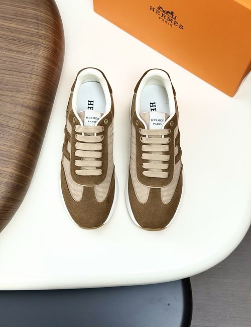 Hermes Genuine Leather Casual Sneakers With Soft Soles