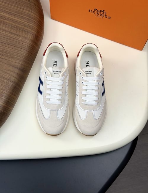 Hermes Genuine Leather Casual Sneakers With Soft Soles