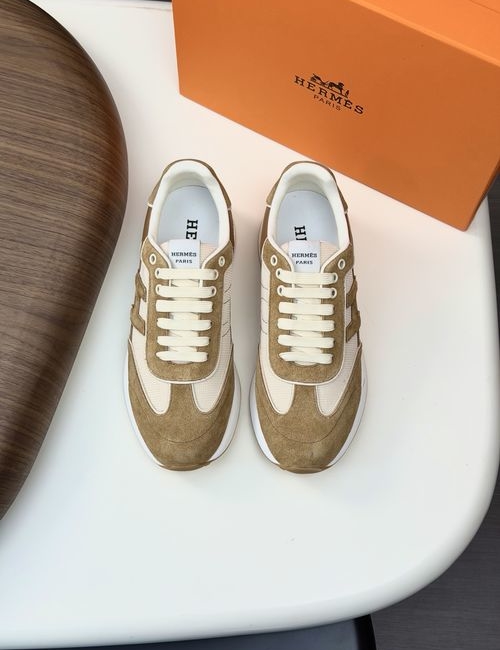 Hermes Genuine Leather Casual Sneakers With Soft Soles