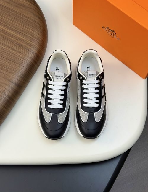 Hermes Genuine Leather Casual Sneakers With Soft Soles