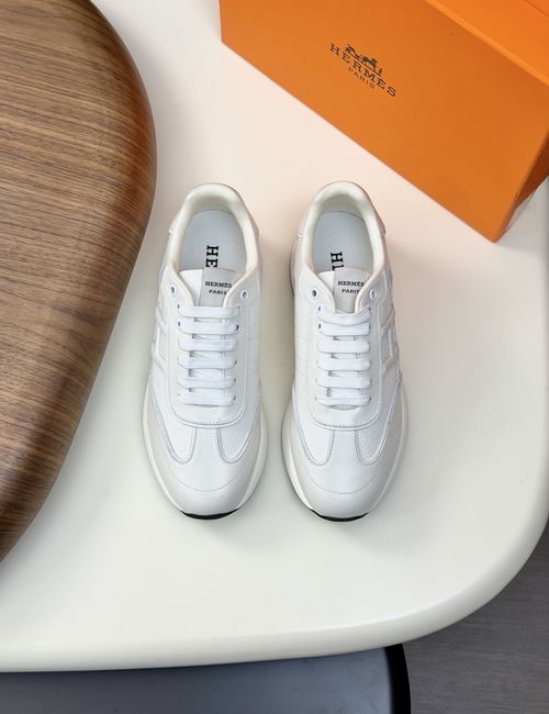 Hermes Genuine Leather Casual Sneakers With Soft Soles
