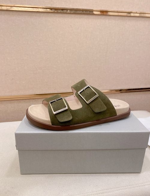 Brunello Cucinelli BC Suede Leather Adjustable Slide Sandals