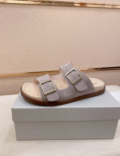 Brunello Cucinelli BC Suede Leather Adjustable Slide Sandals