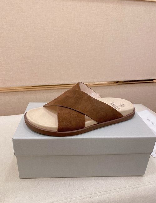 Brunello Cucinelli BC Suede Leather Adjustable Slide Sandals