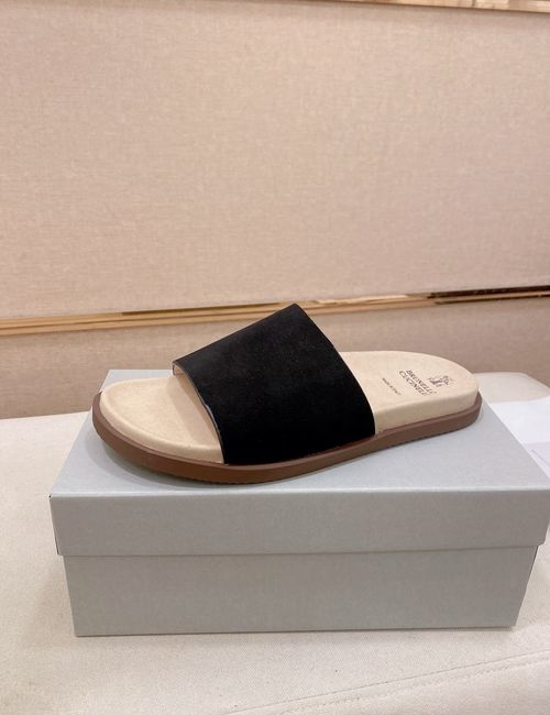 Brunello Cucinelli BC Suede Leather Adjustable Slide Sandals