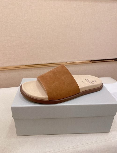 Brunello Cucinelli BC Suede Leather Adjustable Slide Sandals