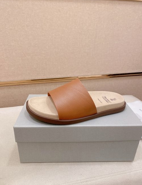 Brunello Cucinelli BC Grained Leather Adjustable Slide Sandals